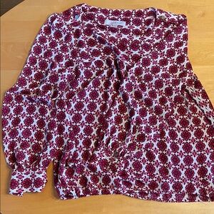 LOFT Red and White Floral Blouse